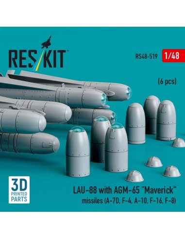 LAU-88 with (2 pcs) AGM-65 Maverick missiles (6 pcs) (A-7D, F-4, A-10, F-16) (3D Printed) 