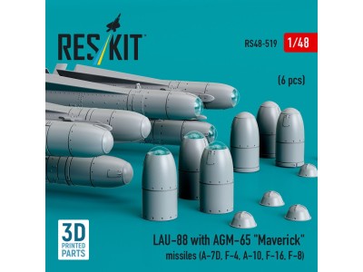 LAU-88 with (2 pcs) AGM-65 Maverick missiles (6 pcs) (A-7D, F-4, A-10, F-16) (3D Printed) 