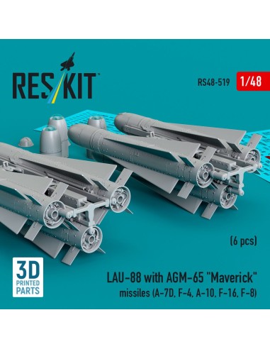 LAU-88 with (2 pcs) AGM-65 Maverick missiles (6 pcs) (A-7D, F-4, A-10, F-16) (3D Printed) 