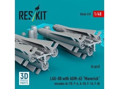 LAU-88 with (2 pcs) AGM-65 Maverick missiles (6 pcs) (A-7D, F-4, A-10, F-16) (3D Printed) 