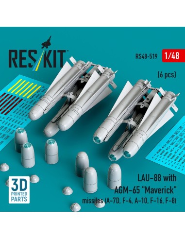 LAU-88 with (2 pcs) AGM-65 Maverick missiles (6 pcs) (A-7D, F-4, A-10, F-16) (3D Printed) 