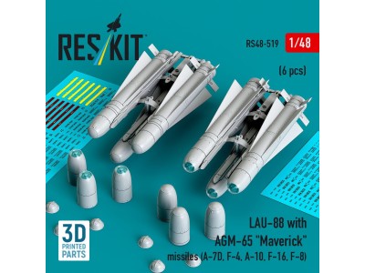 LAU-88 with (2 pcs) AGM-65 Maverick missiles (6 pcs) (A-7D, F-4, A-10, F-16) (3D Printed) 