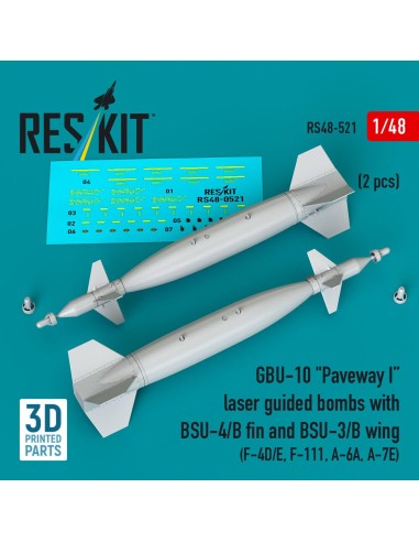 GBU-10 Paveway I laser guided bombs with BSU-4/B fin and BSU-3/B wing (2 pcs) (F-4D/E, F-111, A-6A, A-7E) (3D Printed) 