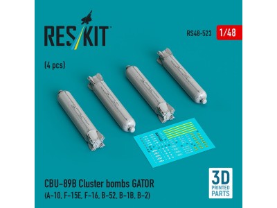 CBU-89B cluster bombs GATOR (4 pcs) (A-10, F-15E, F-16, B-52, B-1B, B-2) (3D Printed) 