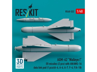 AGM-62 Walleye I ER missiles (2 pcs) with AN/AWG-16 data link pod (1 pcs) (A-4, A-6, A-7, F-4, F/A-18) (3D Printed) 