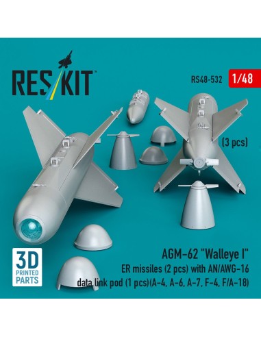 AGM-62 Walleye I ER missiles (2 pcs) with AN/AWG-16 data link pod (1 pcs) (A-4, A-6, A-7, F-4, F/A-18) (3D Printed) 