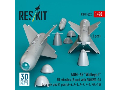 AGM-62 Walleye I ER missiles (2 pcs) with AN/AWG-16 data link pod (1 pcs) (A-4, A-6, A-7, F-4, F/A-18) (3D Printed) 