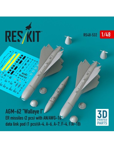 AGM-62 Walleye I ER missiles (2 pcs) with AN/AWG-16 data link pod (1 pcs) (A-4, A-6, A-7, F-4, F/A-18) (3D Printed) 