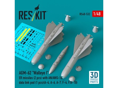 AGM-62 Walleye I ER missiles (2 pcs) with AN/AWG-16 data link pod (1 pcs) (A-4, A-6, A-7, F-4, F/A-18) (3D Printed) 