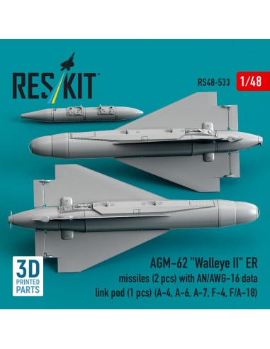 AGM-62 Walleye II ER missiles (2 pcs) with AN/AWG-16 data link pod (1 pcs) (A-4, A-6, A-7, F-4, F/A-18) (3D Printed) 