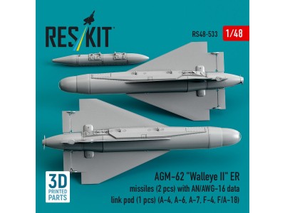 AGM-62 Walleye II ER missiles (2 pcs) with AN/AWG-16 data link pod (1 pcs) (A-4, A-6, A-7, F-4, F/A-18) (3D Printed) 