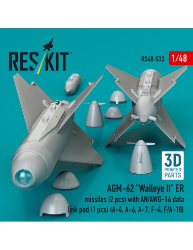 AGM-62 Walleye II ER missiles (2 pcs) with AN/AWG-16 data link pod (1 pcs) (A-4, A-6, A-7, F-4, F/A-18) (3D Printed) 