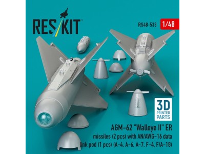 AGM-62 Walleye II ER missiles (2 pcs) with AN/AWG-16 data link pod (1 pcs) (A-4, A-6, A-7, F-4, F/A-18) (3D Printed) 
