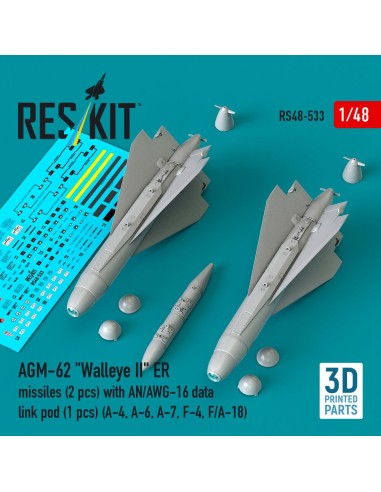AGM-62 Walleye II ER missiles (2 pcs) with AN/AWG-16 data link pod (1 pcs) (A-4, A-6, A-7, F-4, F/A-18) (3D Printed) 