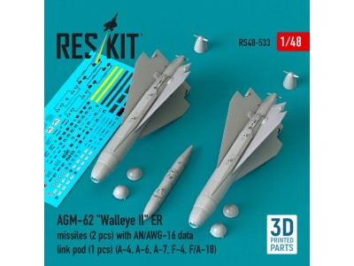 AGM-62 Walleye II ER missiles (2 pcs) with AN/AWG-16 data link pod (1 pcs) (A-4, A-6, A-7, F-4, F/A-18) (3D Printed) 