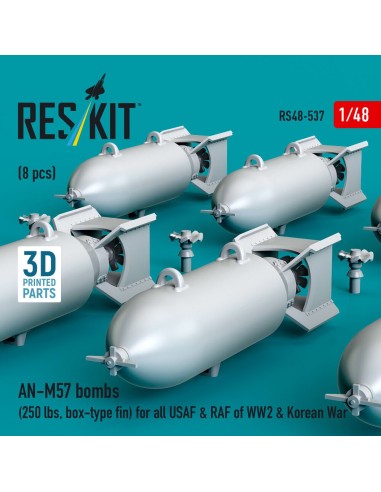 AN-M57 bombs (250 lbs, box-type fin) for all USAF & RAF of WW2 & Korean War (8 pcs) (3D Printed) 