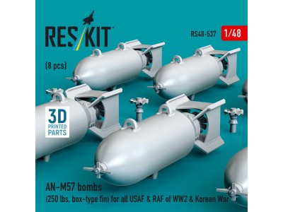 AN-M57 bombs (250 lbs, box-type fin) for all USAF & RAF of WW2 & Korean War (8 pcs) (3D Printed) 