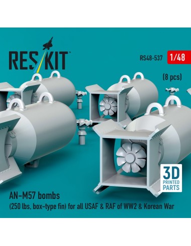 AN-M57 bombs (250 lbs, box-type fin) for all USAF & RAF of WW2 & Korean War (8 pcs) (3D Printed) 