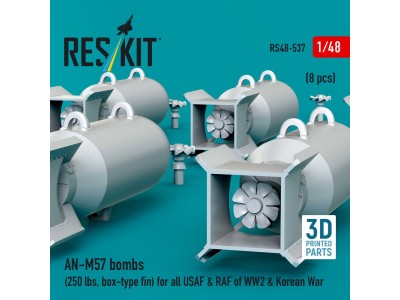 AN-M57 bombs (250 lbs, box-type fin) for all USAF & RAF of WW2 & Korean War (8 pcs) (3D Printed) 