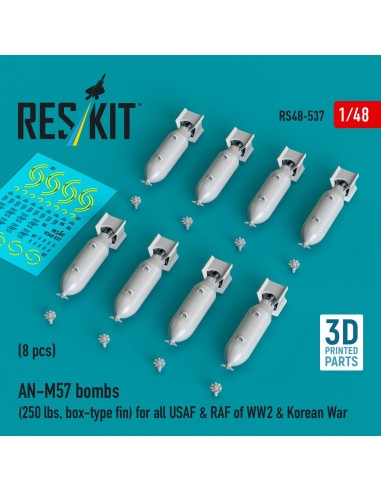 AN-M57 bombs (250 lbs, box-type fin) for all USAF & RAF of WW2 & Korean War (8 pcs) (3D Printed) 