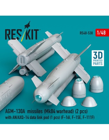 AGM-130A missiles (2 pcs) (Mk84 warhead) with AN/AXQ-14 data link pod (1 pcs) (F-16I, F-15E, F-111F) (3D Printed) 