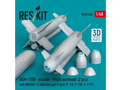 AGM-130A missiles (2 pcs) (Mk84 warhead) with AN/AXQ-14 data link pod (1 pcs) (F-16I, F-15E, F-111F) (3D Printed) 