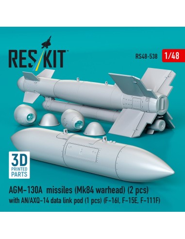 AGM-130A missiles (2 pcs) (Mk84 warhead) with AN/AXQ-14 data link pod (1 pcs) (F-16I, F-15E, F-111F) (3D Printed) 