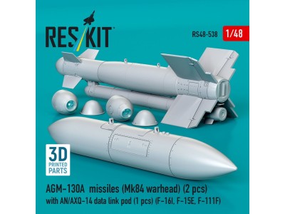 AGM-130A missiles (2 pcs) (Mk84 warhead) with AN/AXQ-14 data link pod (1 pcs) (F-16I, F-15E, F-111F) (3D Printed) 