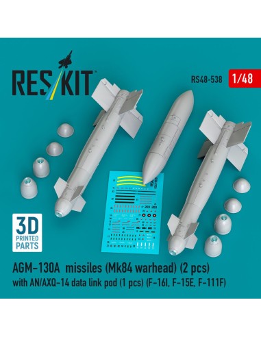 AGM-130A missiles (2 pcs) (Mk84 warhead) with AN/AXQ-14 data link pod (1 pcs) (F-16I, F-15E, F-111F) (3D Printed) 