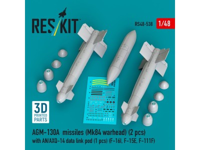 AGM-130A missiles (2 pcs) (Mk84 warhead) with AN/AXQ-14 data link pod (1 pcs) (F-16I, F-15E, F-111F) (3D Printed) 