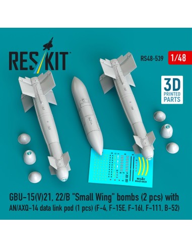 GBU-15(V)21, 22/B Small Wing bombs (2 pcs) with AN/AXQ-14 data link pod (1 pcs) (F-4, F-15E, F-16I, F-111, B-52) (3D Printed) 
