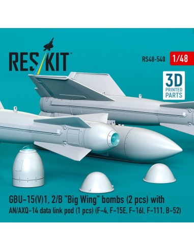 GBU-15(V)1, 2/B Big Wing bombs (2 pcs) with AN/AXQ-14 data link pod (1 pcs) (F-4, F-15E, F-16I, F-111, B-52) (3D Printed) 