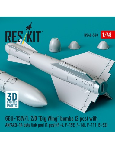 GBU-15(V)1, 2/B Big Wing bombs (2 pcs) with AN/AXQ-14 data link pod (1 pcs) (F-4, F-15E, F-16I, F-111, B-52) (3D Printed) 