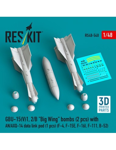 GBU-15(V)1, 2/B Big Wing bombs (2 pcs) with AN/AXQ-14 data link pod (1 pcs) (F-4, F-15E, F-16I, F-111, B-52) (3D Printed) 