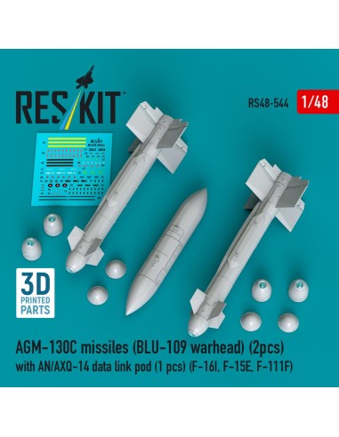 AGM-130C missiles (2 pcs) (BLU-109 warhead) with AN/AXQ-14 data link pod (1 pcs) (F-16I, F-15E, F-111F) (3D Printed) 