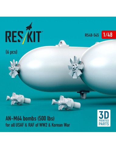 AN-M64 bombs (6 pcs) (500 lbs) for all USAF & RAF of WW2 & Korean War (3D Printed) 