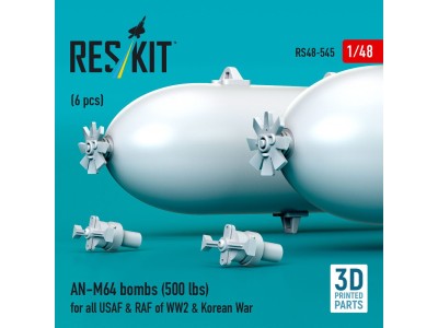 AN-M64 bombs (6 pcs) (500 lbs) for all USAF & RAF of WW2 & Korean War (3D Printed) 