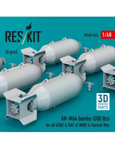 AN-M64 bombs (6 pcs) (500 lbs) for all USAF & RAF of WW2 & Korean War (3D Printed) 