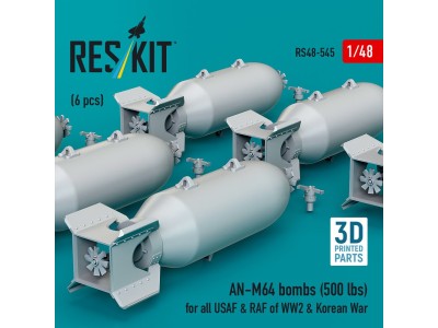 AN-M64 bombs (6 pcs) (500 lbs) for all USAF & RAF of WW2 & Korean War (3D Printed) 