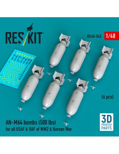 AN-M64 bombs (6 pcs) (500 lbs) for all USAF & RAF of WW2 & Korean War (3D Printed) 
