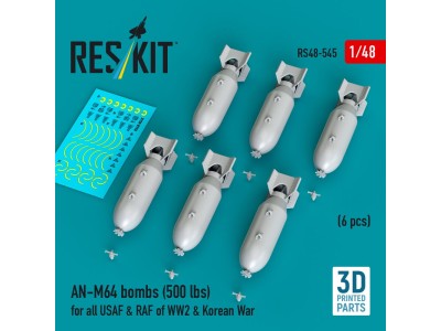 AN-M64 bombs (6 pcs) (500 lbs) for all USAF & RAF of WW2 & Korean War (3D Printed) 