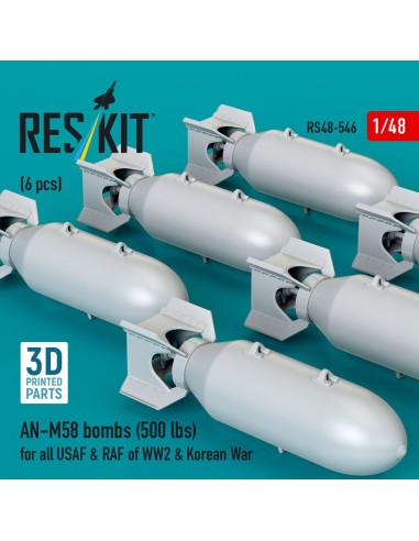 AN-M58 bombs (6 pcs) (500 lbs) for all USAF & RAF of WW2 & Korean War (3D Printed) 