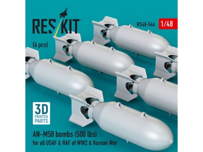 AN-M58 bombs (6 pcs) (500 lbs) for all USAF & RAF of WW2 & Korean War (3D Printed) 