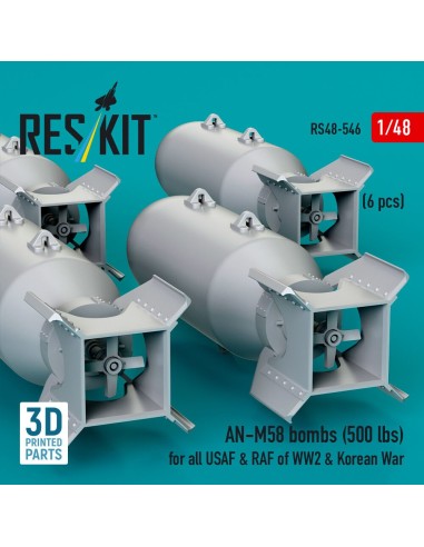 AN-M58 bombs (6 pcs) (500 lbs) for all USAF & RAF of WW2 & Korean War (3D Printed) 