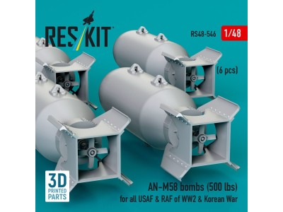 AN-M58 bombs (6 pcs) (500 lbs) for all USAF & RAF of WW2 & Korean War (3D Printed) 