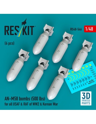 AN-M58 bombs (6 pcs) (500 lbs) for all USAF & RAF of WW2 & Korean War (3D Printed) 