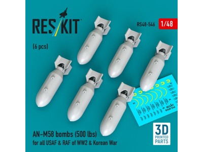 AN-M58 bombs (6 pcs) (500 lbs) for all USAF & RAF of WW2 & Korean War (3D Printed) 