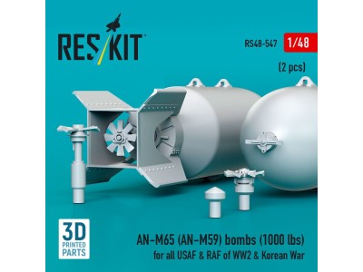 AN-M65 (AN-M59) bombs (2 pcs) (1000 lbs) for all USAF & RAF of WW2 & Korean War (3D Printed) 