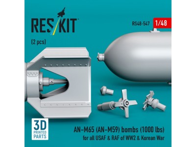 AN-M65 (AN-M59) bombs (2 pcs) (1000 lbs) for all USAF & RAF of WW2 & Korean War (3D Printed) 
