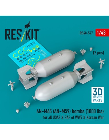 AN-M65 (AN-M59) bombs (2 pcs) (1000 lbs) for all USAF & RAF of WW2 & Korean War (3D Printed) 